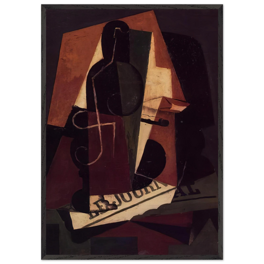 BOTTLE AND GLASS - Juan Gris 70x100 cm / 28x40 inches Framed Art Print – Black Wooden Frame