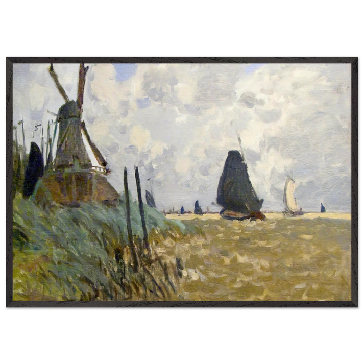 Windmill near Zaandam - claude monet 70x100 cm / 28x40 inches Framed Art Print – Black Wooden Frame
