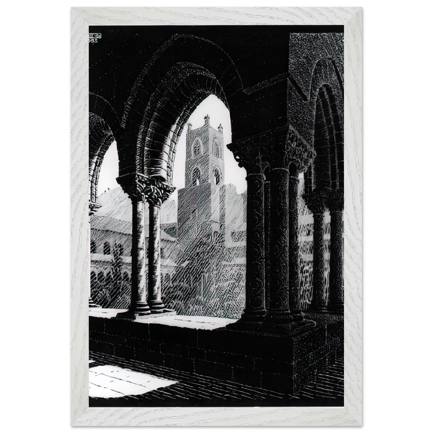 MC Escher - CLOISTER OF MONREALE SICILY Wall Art - 21x29.7 cm / 8x12" - Premium Wooden Framed Poster With Fine Art Paper-canvas - Black frame