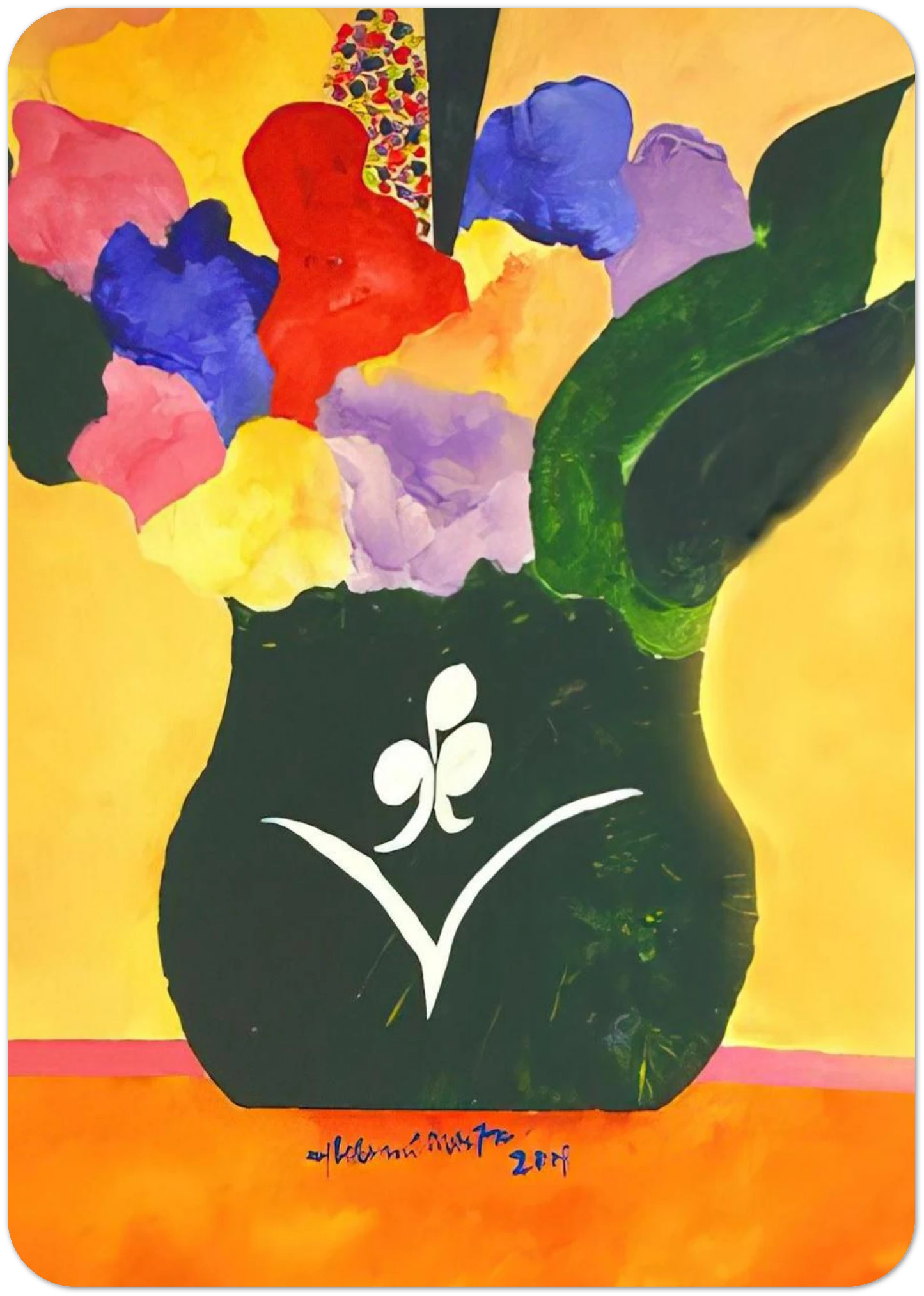Green Vase With Flowers and Fruit - 2001 By Aldemir Martins Pack of 10 Post Cards | Aldemir Martins Post Cards | A6 (10.5 x 14.8 cm) - 4.1 x 5.8 inches