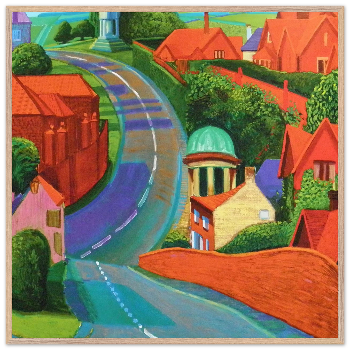 David Hockney - The Road to York Through Sledmere - 28x43  cm / XL (11x17 inches) - Premium Wooden Framed Poster With Fine Art Paper-canvas - Wood frame