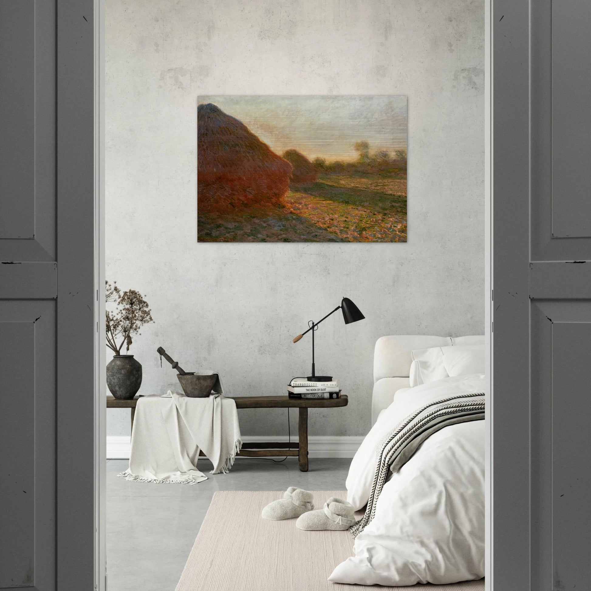 Haystacks, Last Sunrays - claude monet Brushed Aluminum Print - 70x100 cm / 28x40 inches | claude monet Aluminum Print | claude monet Prints