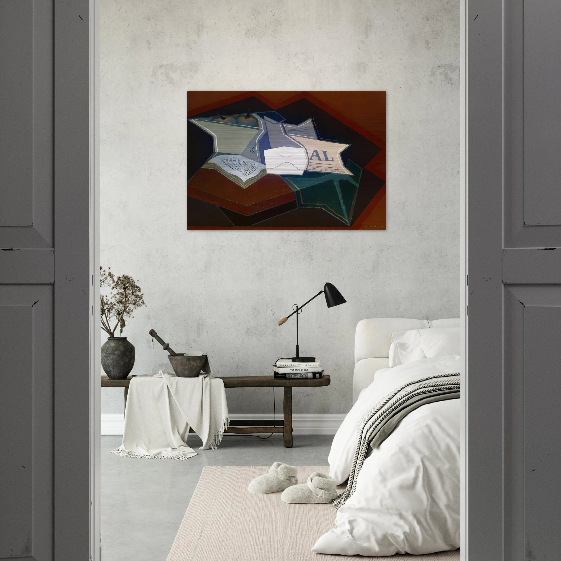 COMPOTIER CARAFE AND OPEN BOOK - Juan Gris Brushed Aluminum Print - 70x100 cm / 28x40 inches | Juan Gris Aluminum Print | Juan Gris Prints