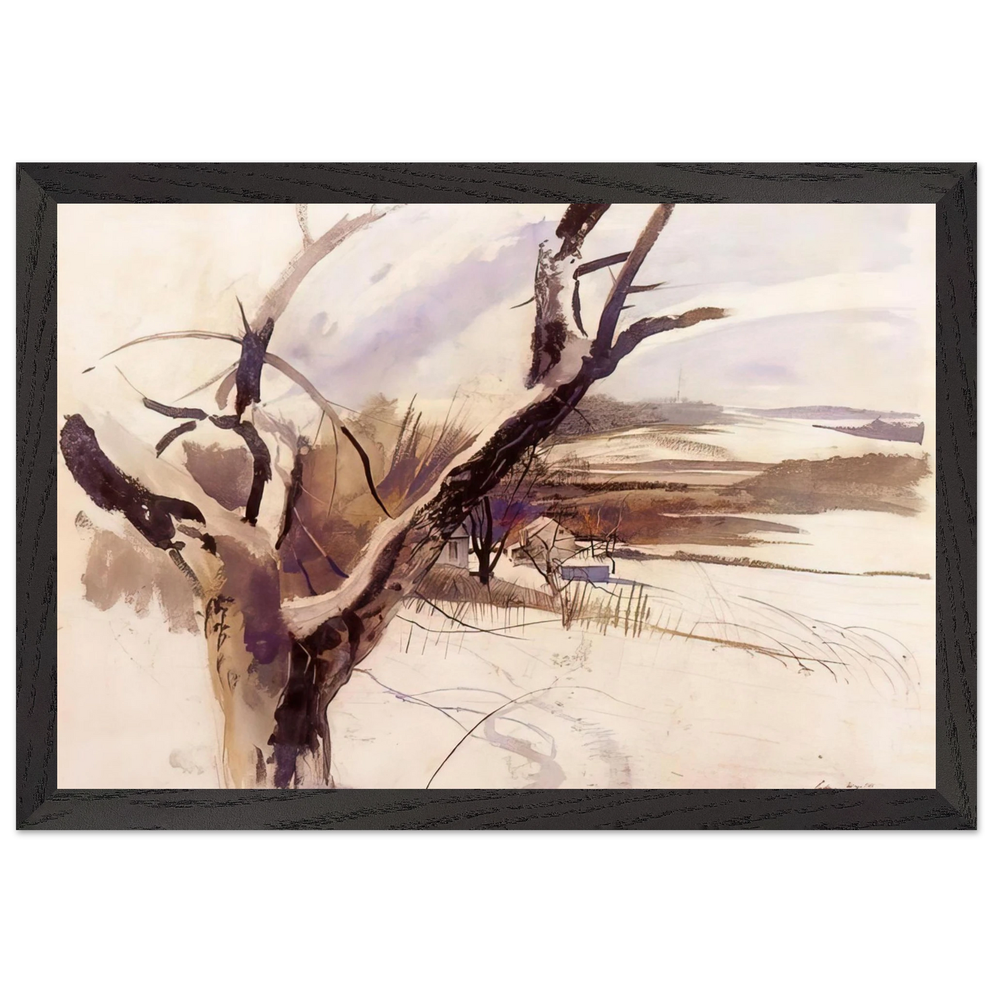 Andrew Wyeth - WINTER FARM SCENE Wall Art - 21x29.7 cm / 8x12" - Premium Wooden Framed Poster With Fine Art Paper-canvas - White frame