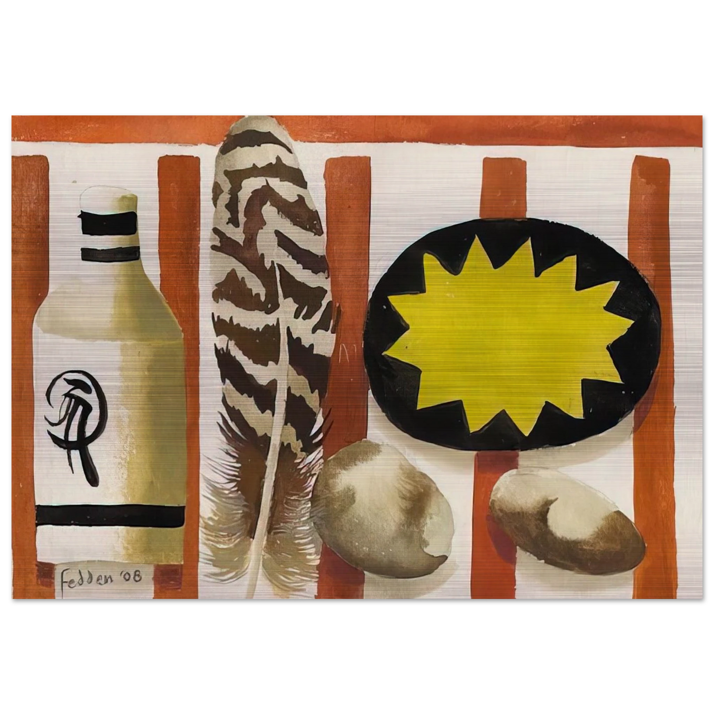 Feather and two stones - 2008 - Mary Fedden Brushed Aluminum Print - 70x100 cm / 28x40 inches | Mary Fedden Aluminum Print | Mary Fedden Prints