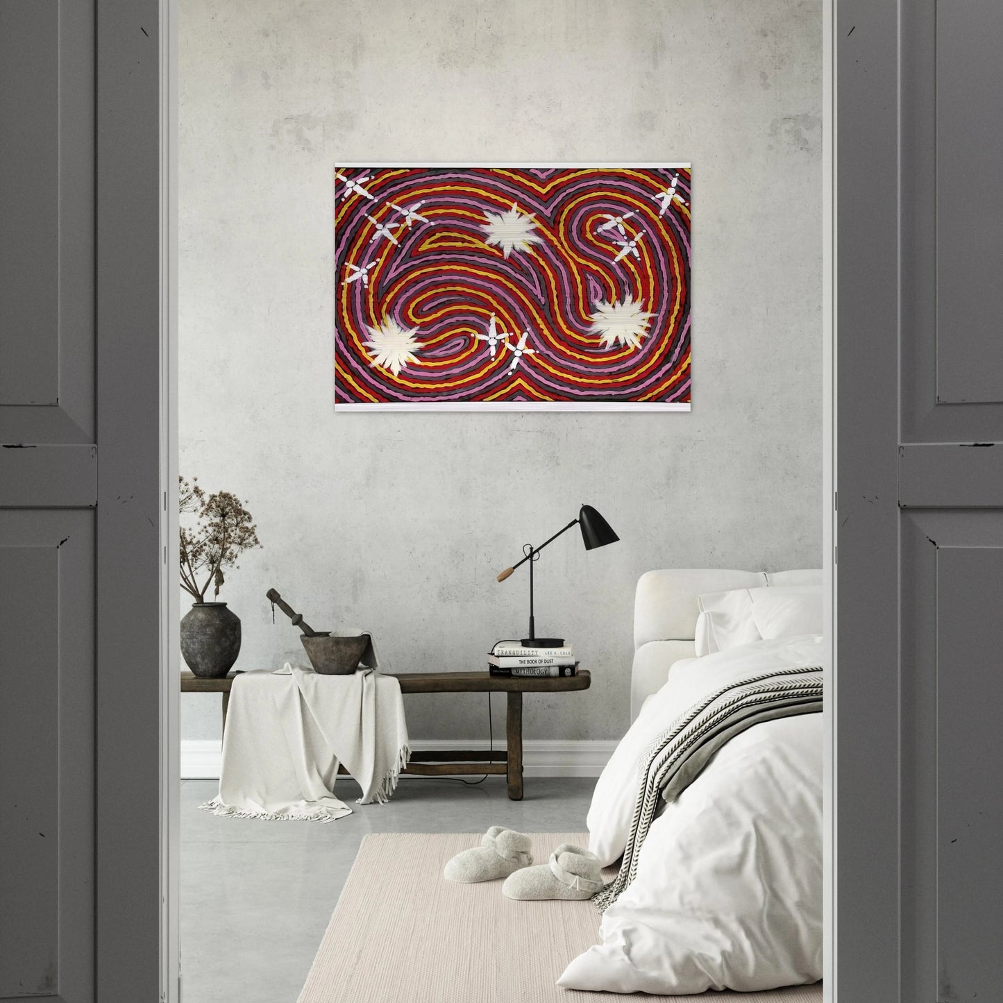 Rêve Ver De Terre Et Du Corbeau - 1999 - Clifford Possum Tjapaltjarri Brushed Aluminum Print - 70x100 cm / 28x40 inches | Clifford Possum Tjapaltjarri Aluminum Print | Clifford Possum Tjapaltjarri Prints