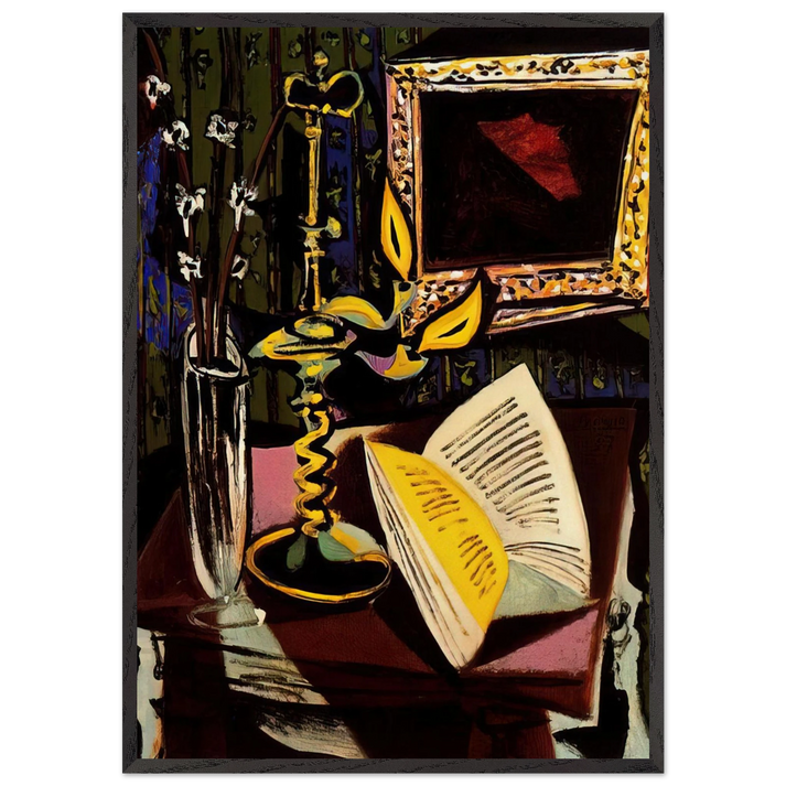 Still life with candlestick - 1937 - Pablo Picasso 70x100 cm / 28x40 inches Framed Art Print – Black Wooden Frame