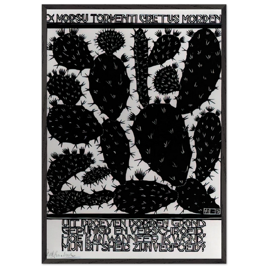 EMBLEMATA CACTUS - MC Escher 70x100 cm / 28x40 inches Framed Art Print – Black Wooden Frame | Maurits Cornelis Escher Prints