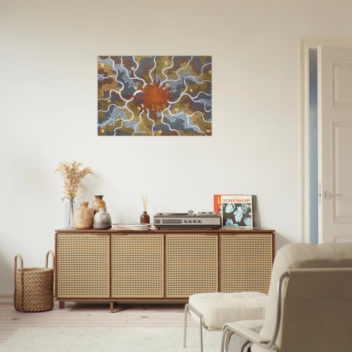 Creation, Lightning Dreaming - 1993 - Clifford Possum Tjapaltjarri Brushed Aluminum Print - 70x100 cm / 28x40 inches | Clifford Possum Tjapaltjarri Aluminum Print | Clifford Possum Tjapaltjarri Prints