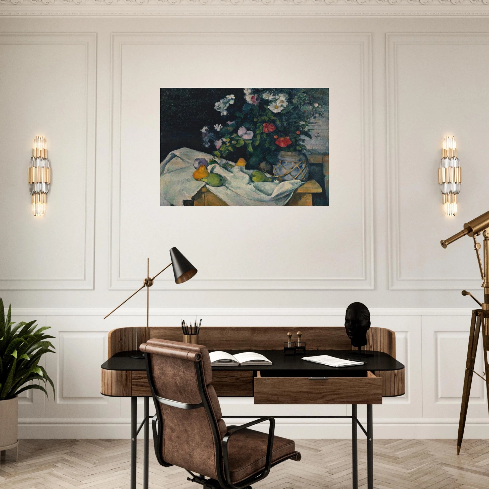 Still Life with Flowers and Fruit - Paul Cézanne Brushed Aluminum Print - 70x100 cm / 28x40 inches | Paul Cézanne Aluminum Print | Paul Cézanne Prints