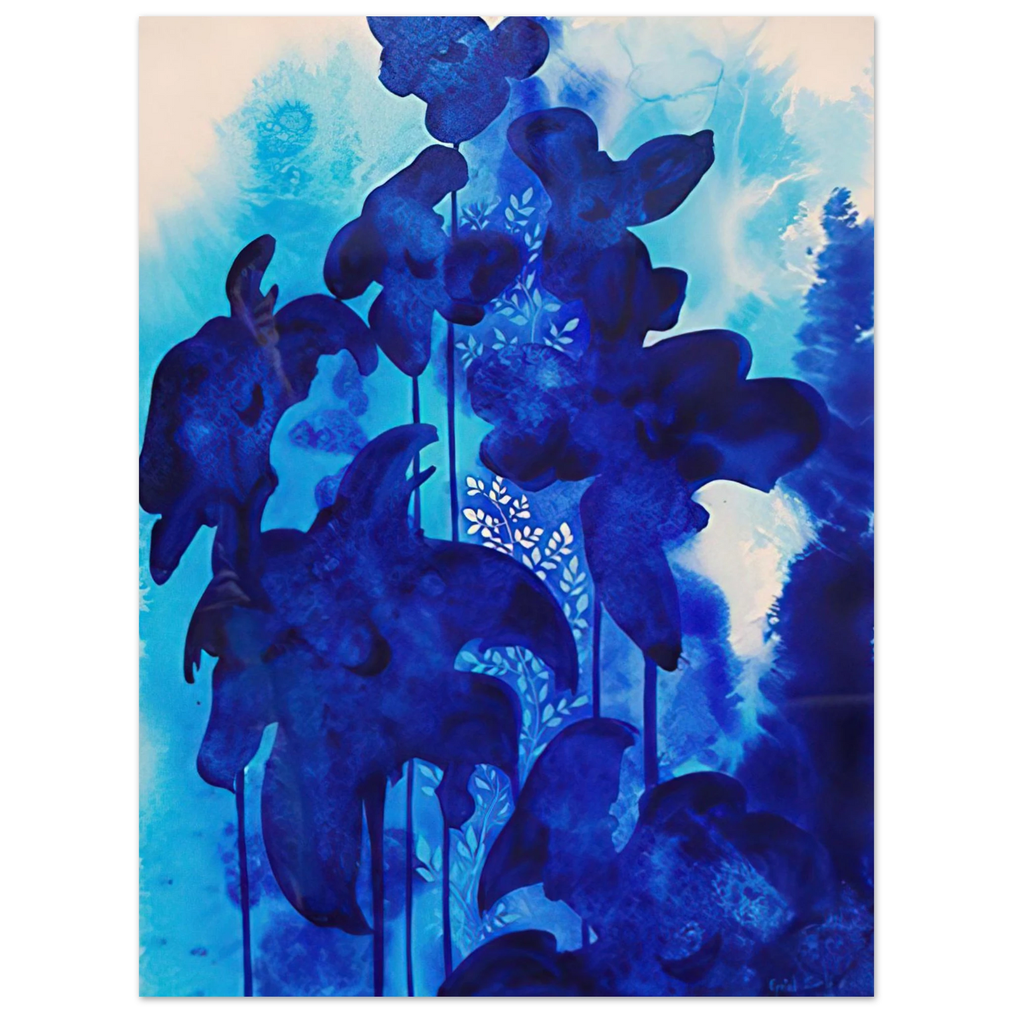 Eyvind Earle - Blue Floral  75x100 cm / 30x40inches Fine Art Poster