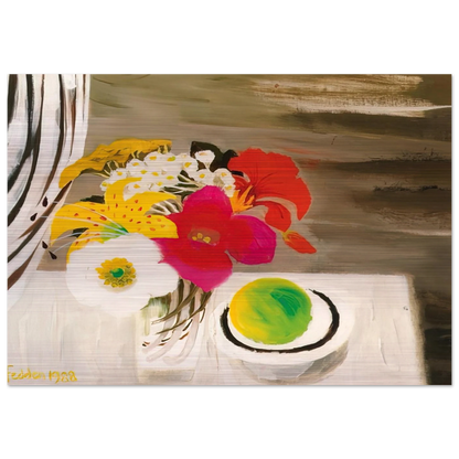 Still Life with Fruit and Flowers - 1988 - Mary Fedden Brushed Aluminum Print - 70x100 cm / 28x40 inches | Mary Fedden Aluminum Print | Mary Fedden Prints