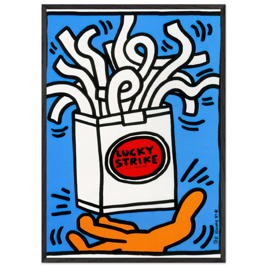 LUCKY STRIKE 1987 N1 - Keith Haring 70x100 cm / 28x40 inches Framed Art Print – Black Wooden Frame