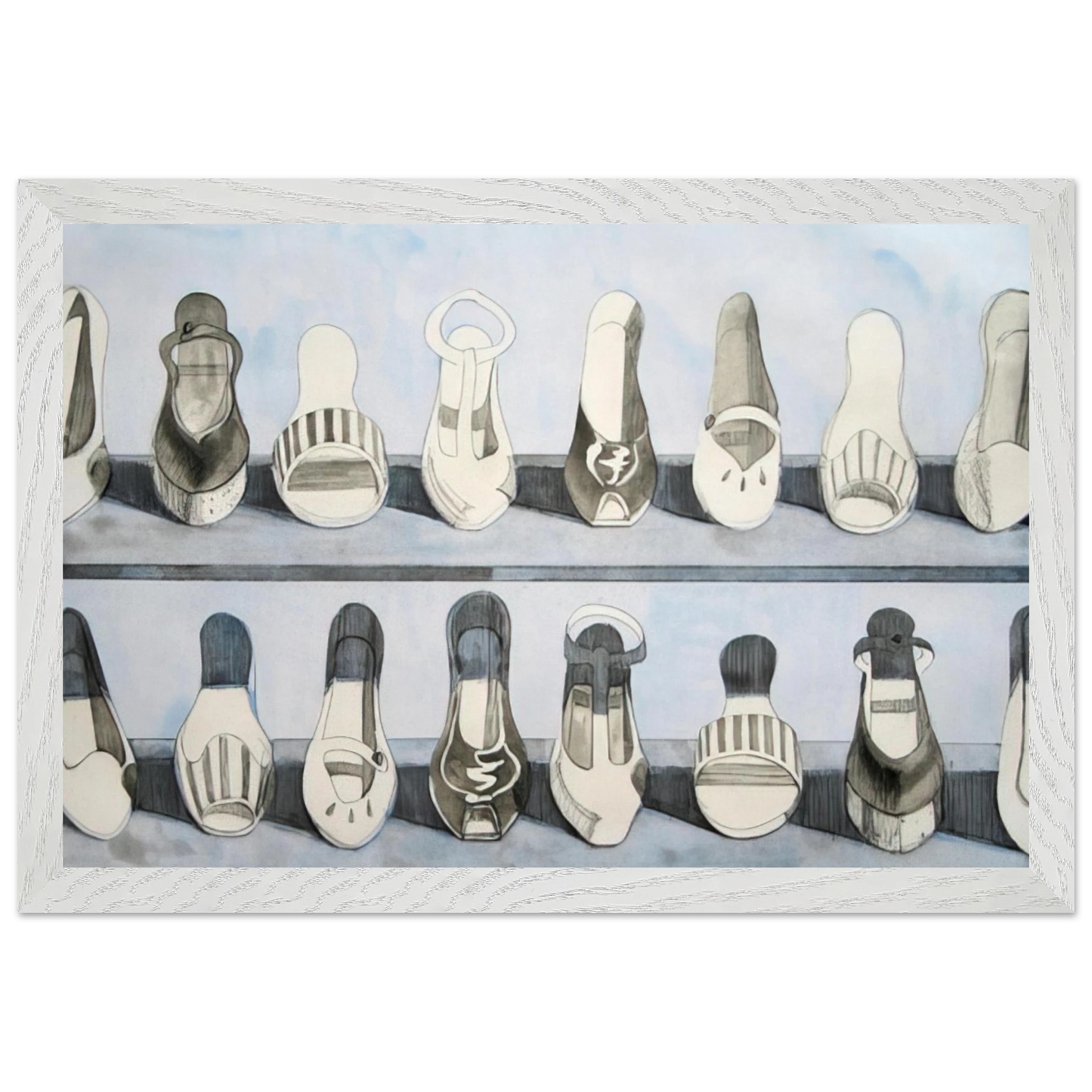 Wayne Thiebaud - Shoe Rows - 1975 Wall Art - 60x80 cm / 24x32 inches - Premium Wooden Framed Poster With Fine Art Paper - Black frame