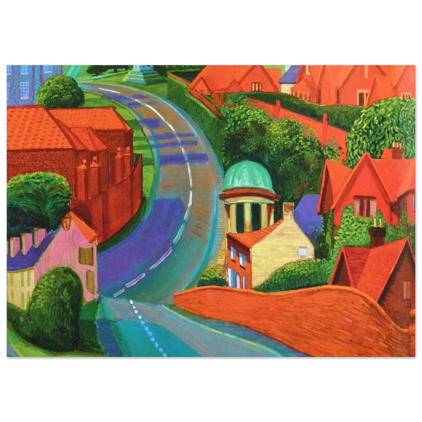 David Hockney - The Road to York Through Sledmere - 13x18 cm / 5x7 inches - Premium Wooden Framed Poster With Fine Art Paper-canvas - Black frame