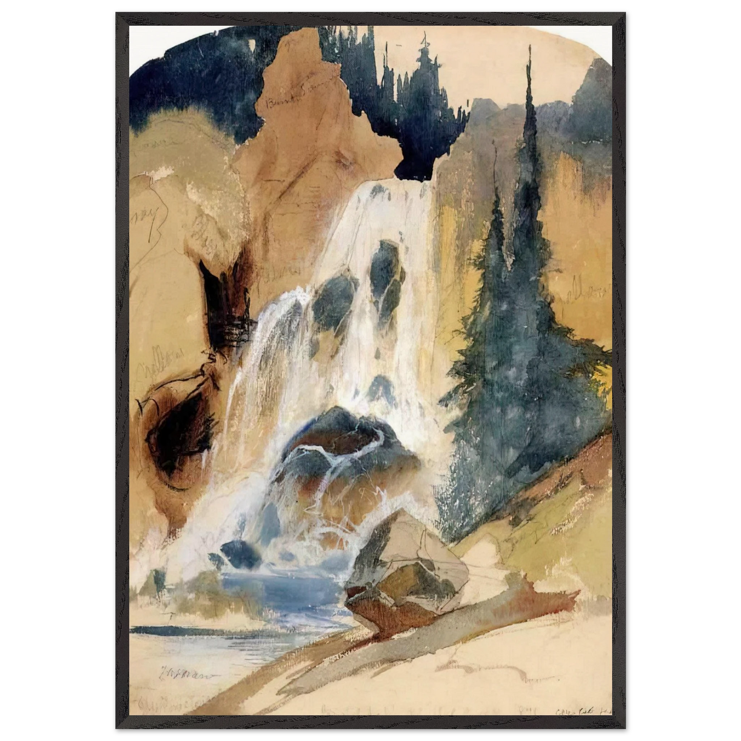 Crystal Falls watercolour - Thomas Moran 70x100 cm / 28x40 inches Framed Art Print – Black Wooden Frame