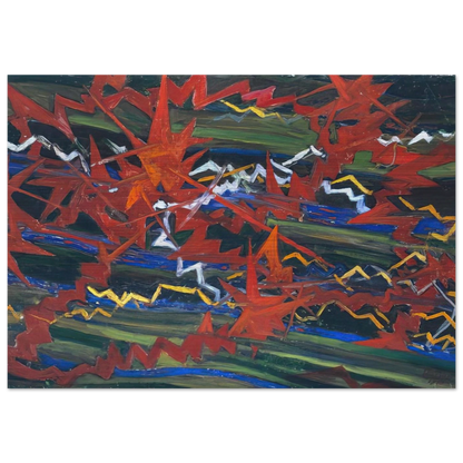 Explosion of Red on Green - Gerardo Dottori Brushed Aluminum Print - 70x100 cm / 28x40 inches | Gerardo Dottori Aluminum Print | Gerardo Dottori Prints