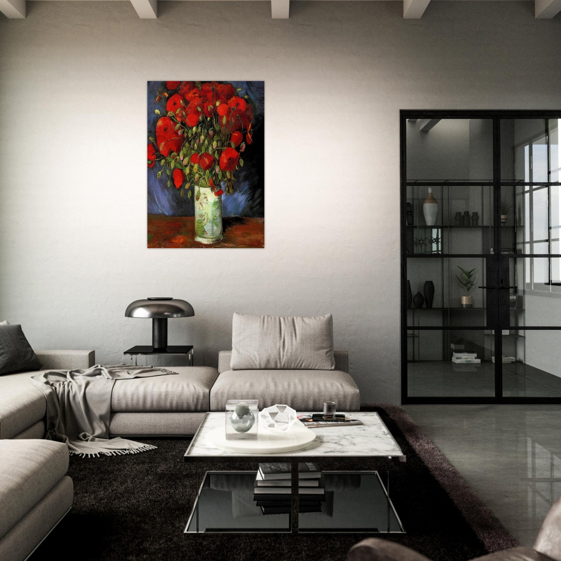 Vase with Red Poppies - Vincent van Gogh Brushed Aluminum Print - 70x100 cm / 28x40 inches | Vincent van Gogh Aluminum Print | Vincent van Gogh Prints