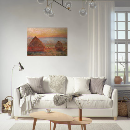 Grainstacks at Giverny, Sunset - claude monet Brushed Aluminum Print - 70x100 cm / 28x40 inches | claude monet Aluminum Print | claude monet Prints