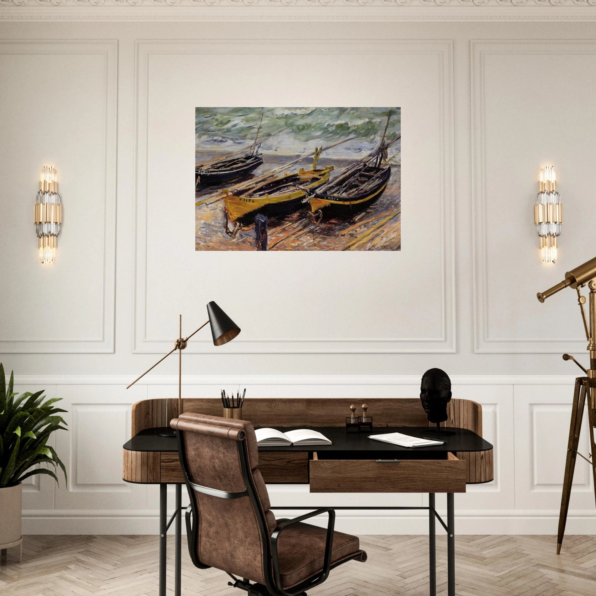 Three Fishing Boats - claude monet Brushed Aluminum Print - 70x100 cm / 28x40 inches | claude monet Aluminum Print | claude monet Prints
