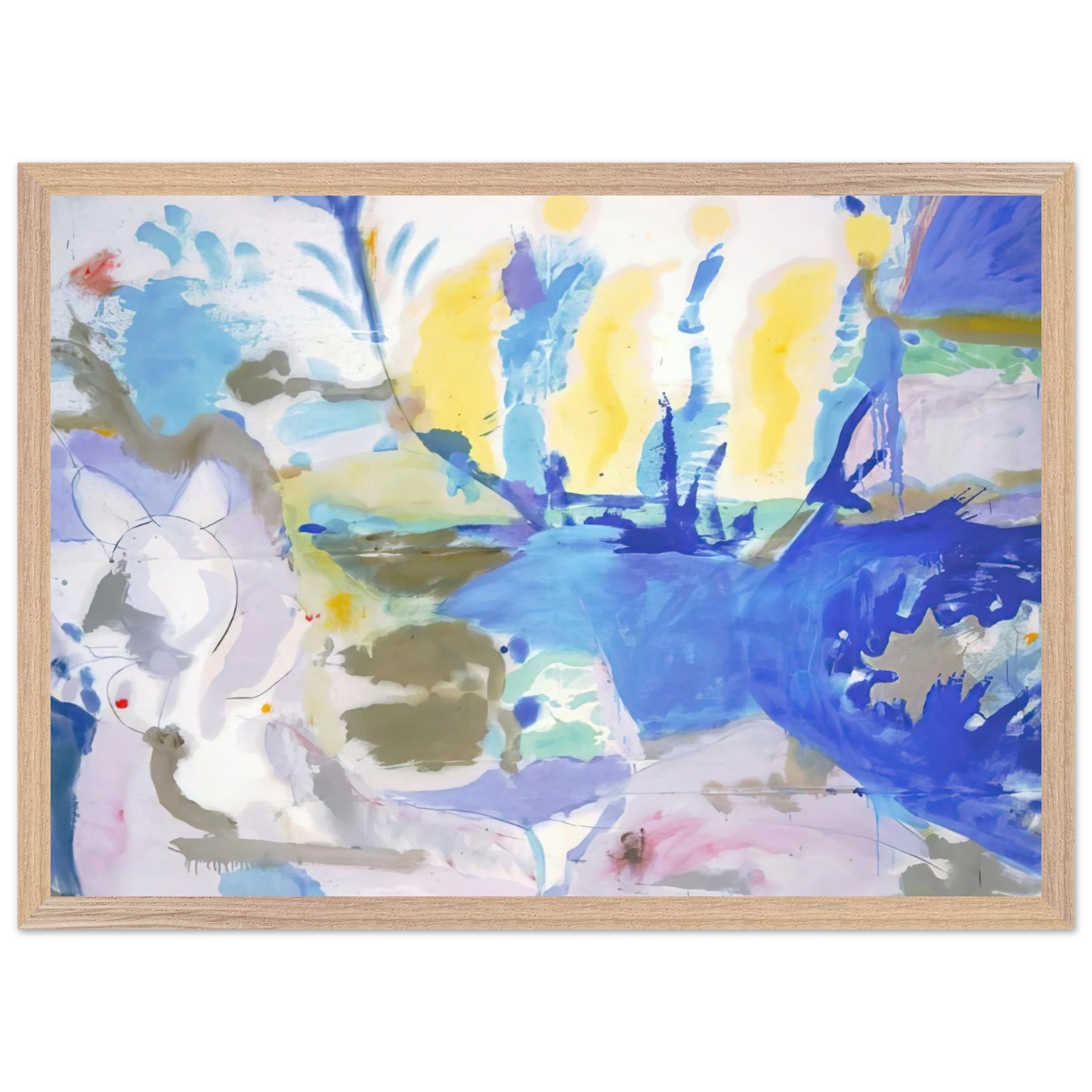 Helen Frankenthaler - Basque Beach - 1958 Wall art - 28x43  cm / XL (11x17 inches) - Premium Wooden Framed Poster With Fine Art Paper-canvas - White frame