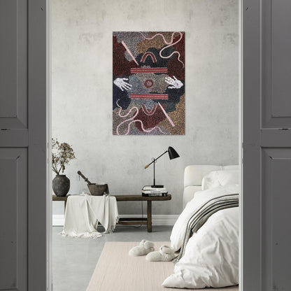 Initiation Ceremony - 1998 - Clifford Possum Tjapaltjarri Brushed Aluminum Print - 70x100 cm / 28x40 inches | Clifford Possum Tjapaltjarri Aluminum Print | Clifford Possum Tjapaltjarri Prints
