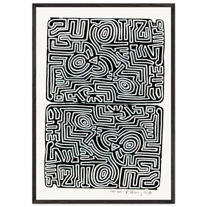 LABYRINTH 1989 N1 - Keith Haring 70x100 cm / 28x40 inches Framed Art Print – Black Wooden Frame | Keith Haring Art For Sale