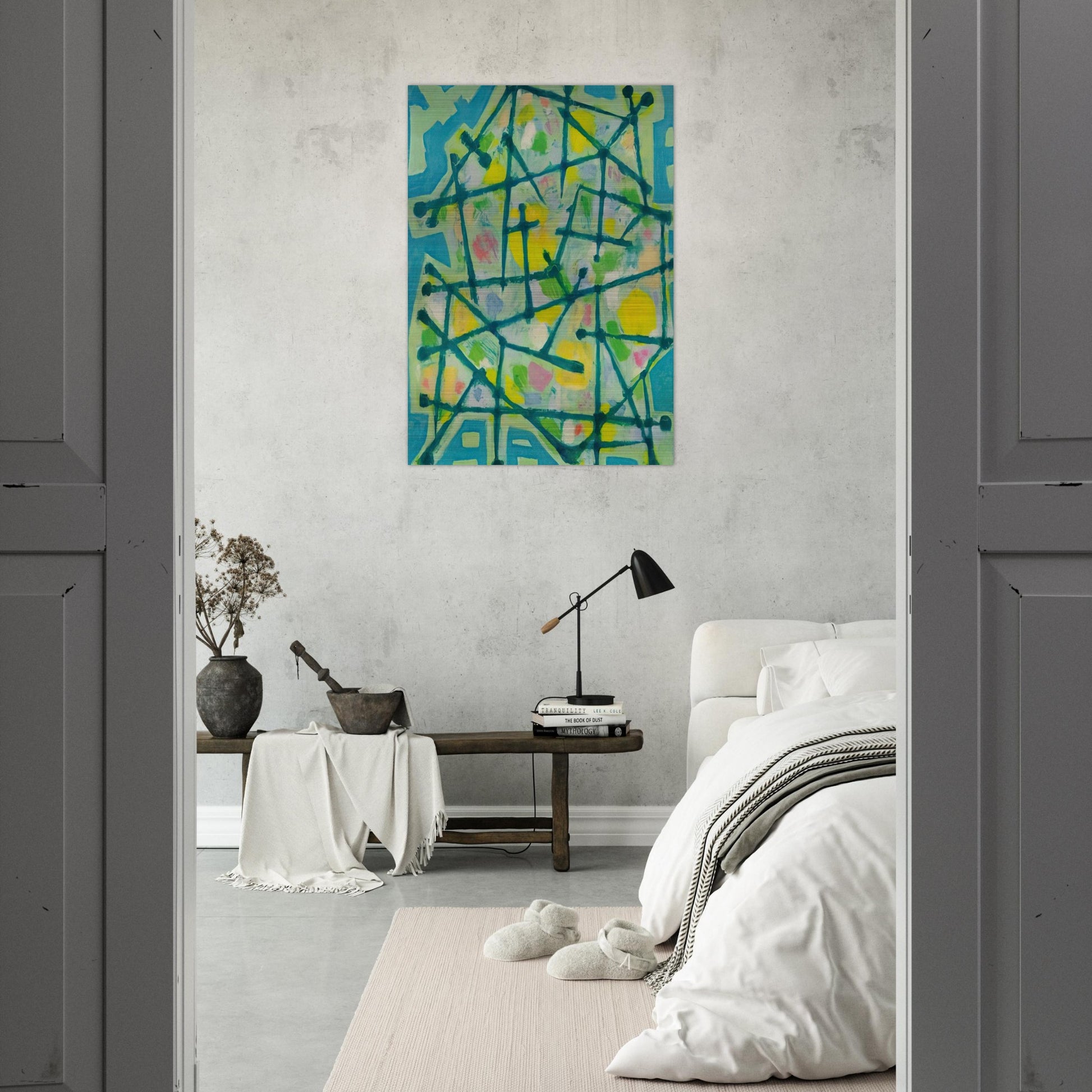 Blue-Green Lines on Aqua Background - 1953 - Alfred Manessier Brushed Aluminum Print - 70x100 cm / 28x40 inches | Alfred Manessier Aluminum Print | Alfred Manessier Prints