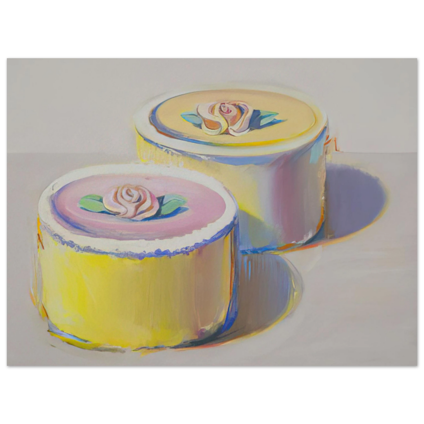 Wayne Thiebaud - Rosebud Cakes - 1995 Wall Art - 21x29.7 cm / 8x12" - Premium Wooden Framed Poster With Fine Art Paper - Wood frame