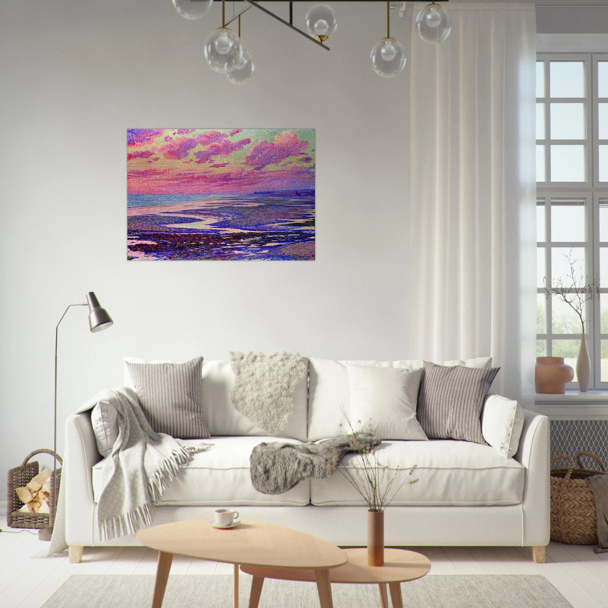 THE BEACH AT AMBLETEUSE AT LOW TIDE 1900 - Theo van Rysselberghe Brushed Aluminum Print - 70x100 cm / 28x40 inches | Theo van Rysselberghe Aluminum Print | Theo van Rysselberghe Prints