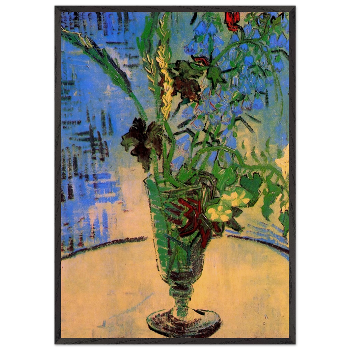 Still Life Glass with Wild Flowers - Vincent van Gogh 70x100 cm / 28x40 inches Framed Art Print – Black Wooden Frame