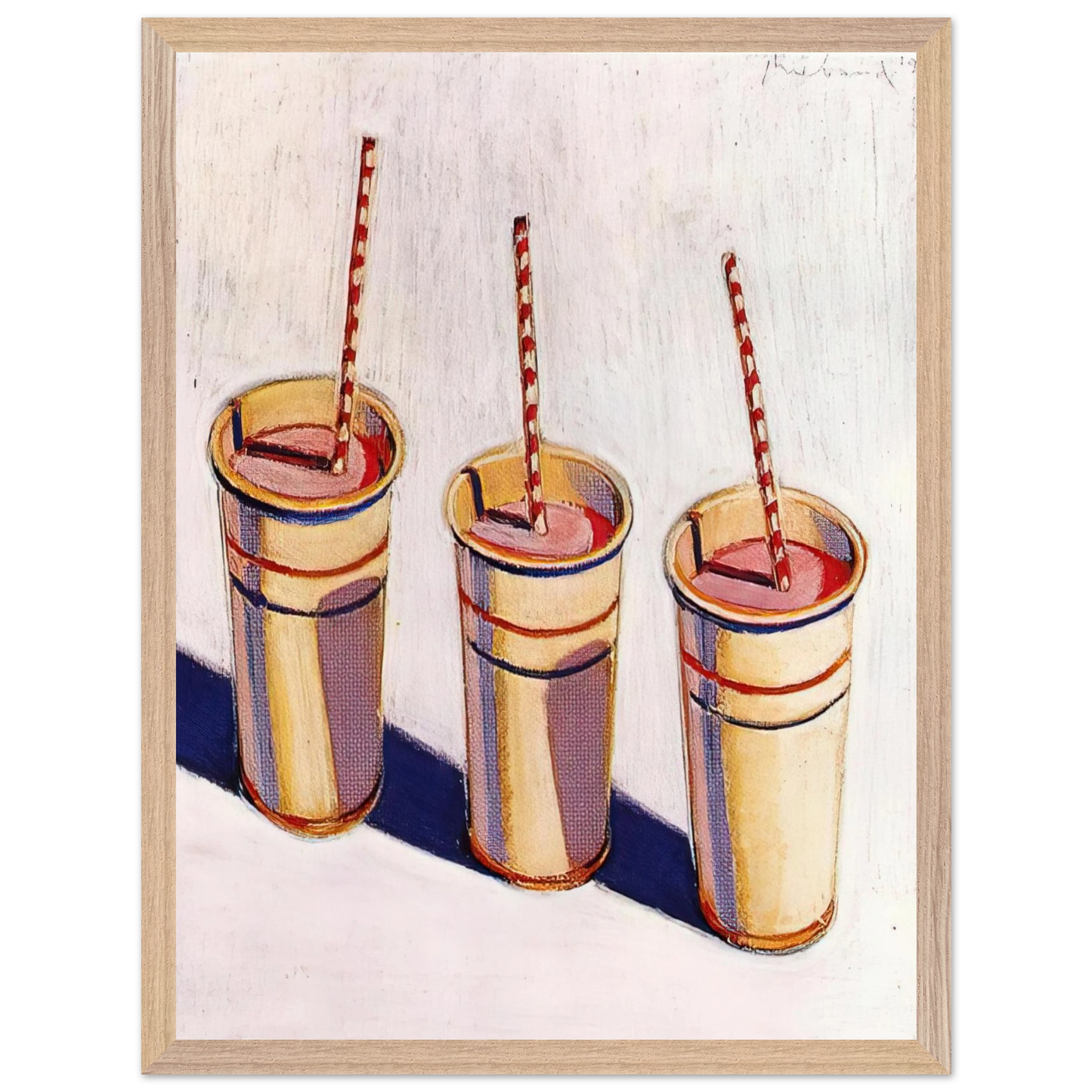 Wayne Thiebaud - Three Strawberry Shakes - 1964 Wall Art - 30x40 cm / 12x16 inches - Premium Wooden Framed Poster With Fine Art Paper - Wood frame