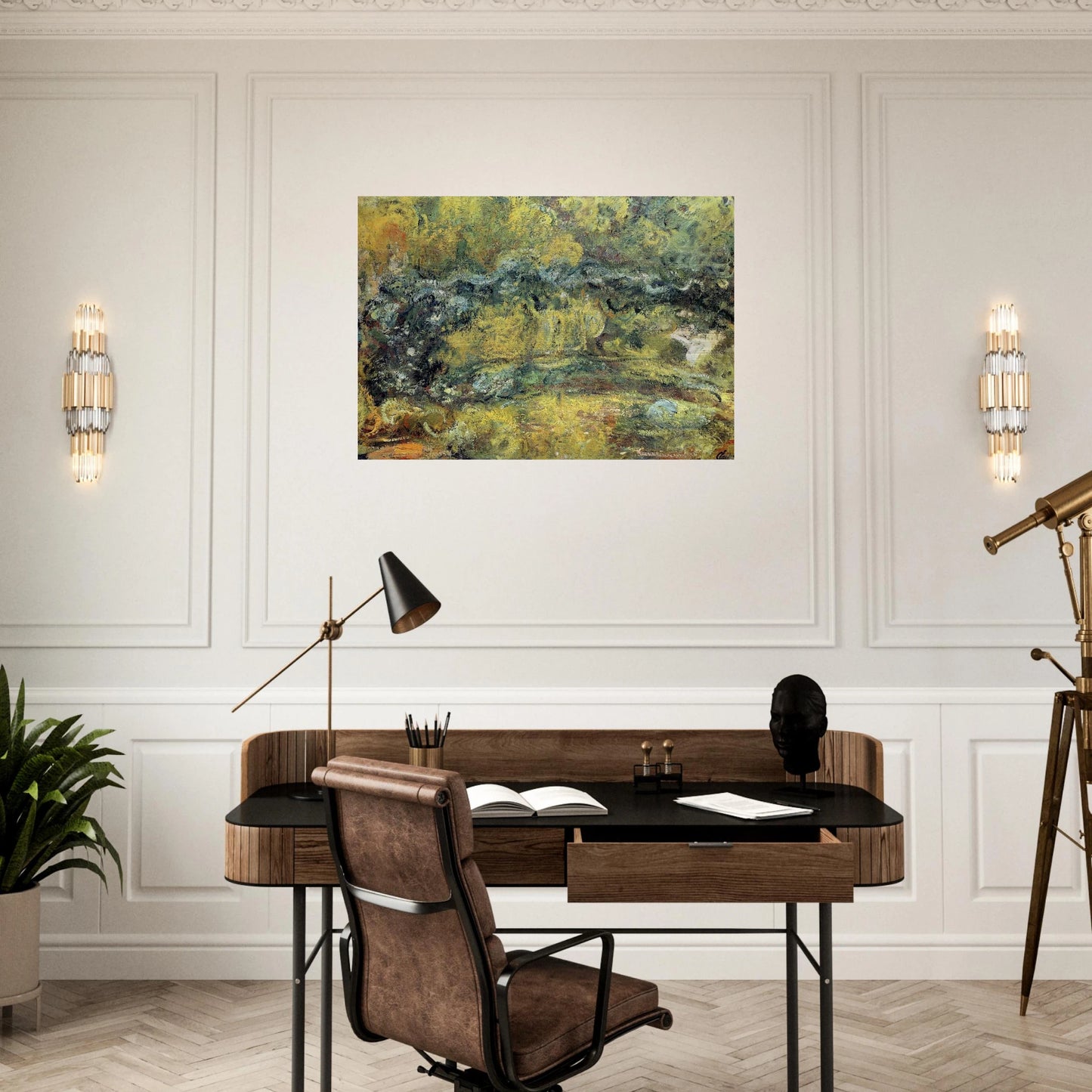 The Japanis Bridge Footbridge over the Water-Lily Pond - claude monet Brushed Aluminum Print - 70x100 cm / 28x40 inches | claude monet Aluminum Print | claude monet Prints