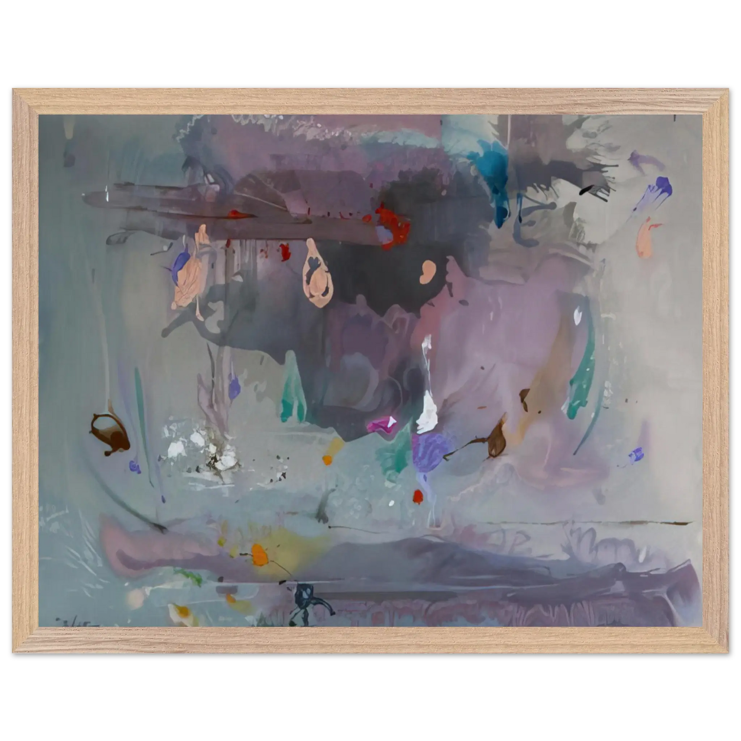 Helen Frankenthaler - Grey Fireworks - 2000 Wall art - 30x45 cm / 12x18 Inches - Premium Wooden Framed Poster With Fine Art Paper - White frame
