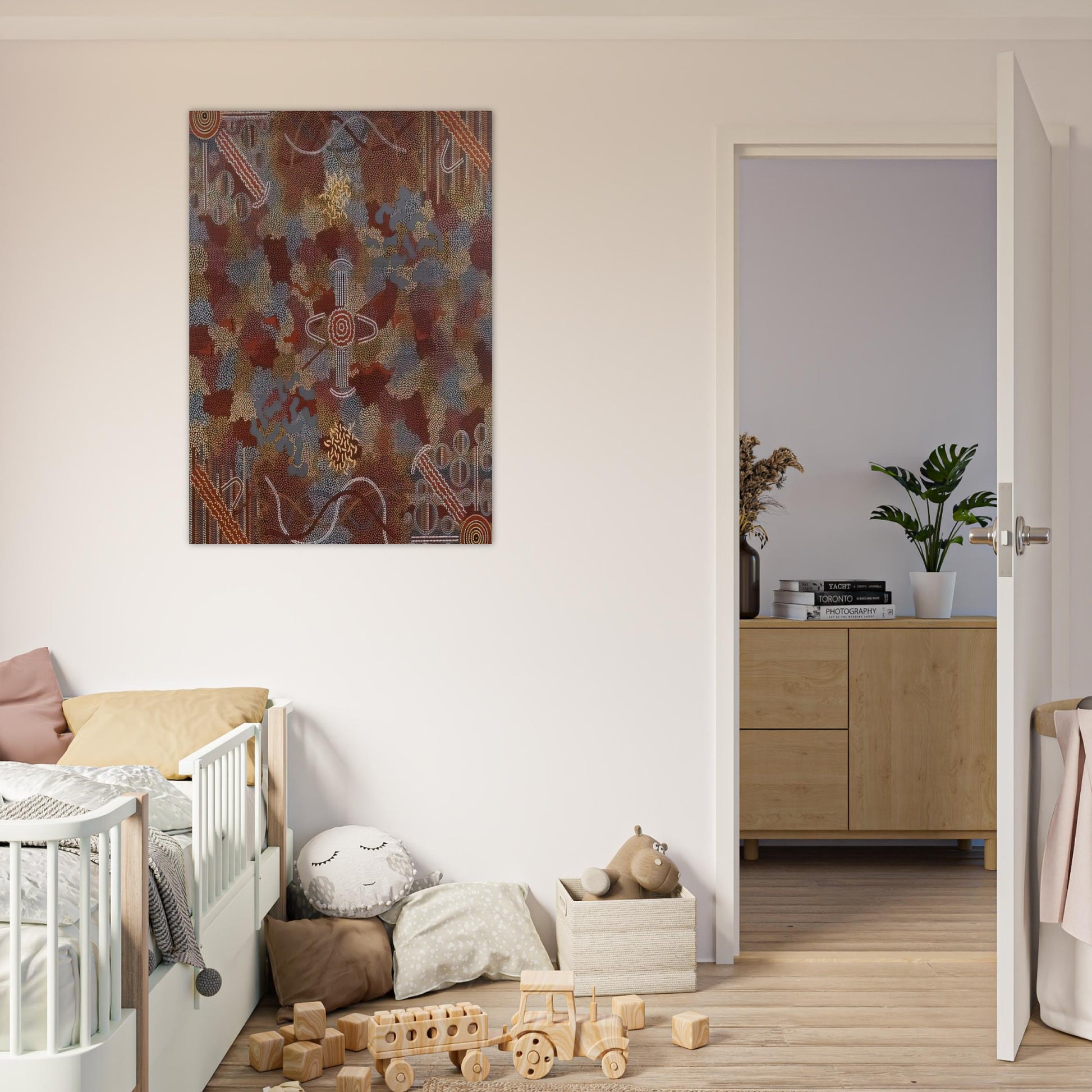 Frog Dreaming - 1989 - Clifford Possum Tjapaltjarri Brushed Aluminum Print - 70x100 cm / 28x40 inches | Clifford Possum Tjapaltjarri Aluminum Print | Clifford Possum Tjapaltjarri Prints