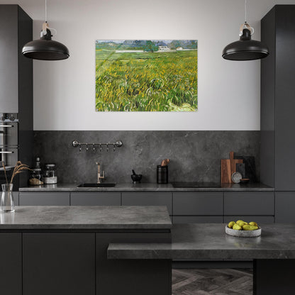Wheat Field at Auvers with White House - Vincent van Gogh Acrylic Print - 70x100 cm / 28x40″ inches