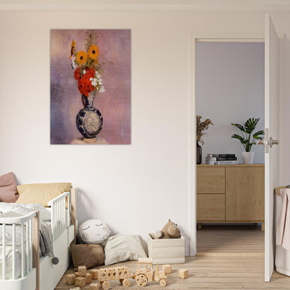 BOUQUET OF FLOWERS IN A BLUE VASE 2 - Odilon Redon Brushed Aluminum Print - 70x100 cm / 28x40 inches | Odilon Redon Aluminum Print | Odilon Redon Prints