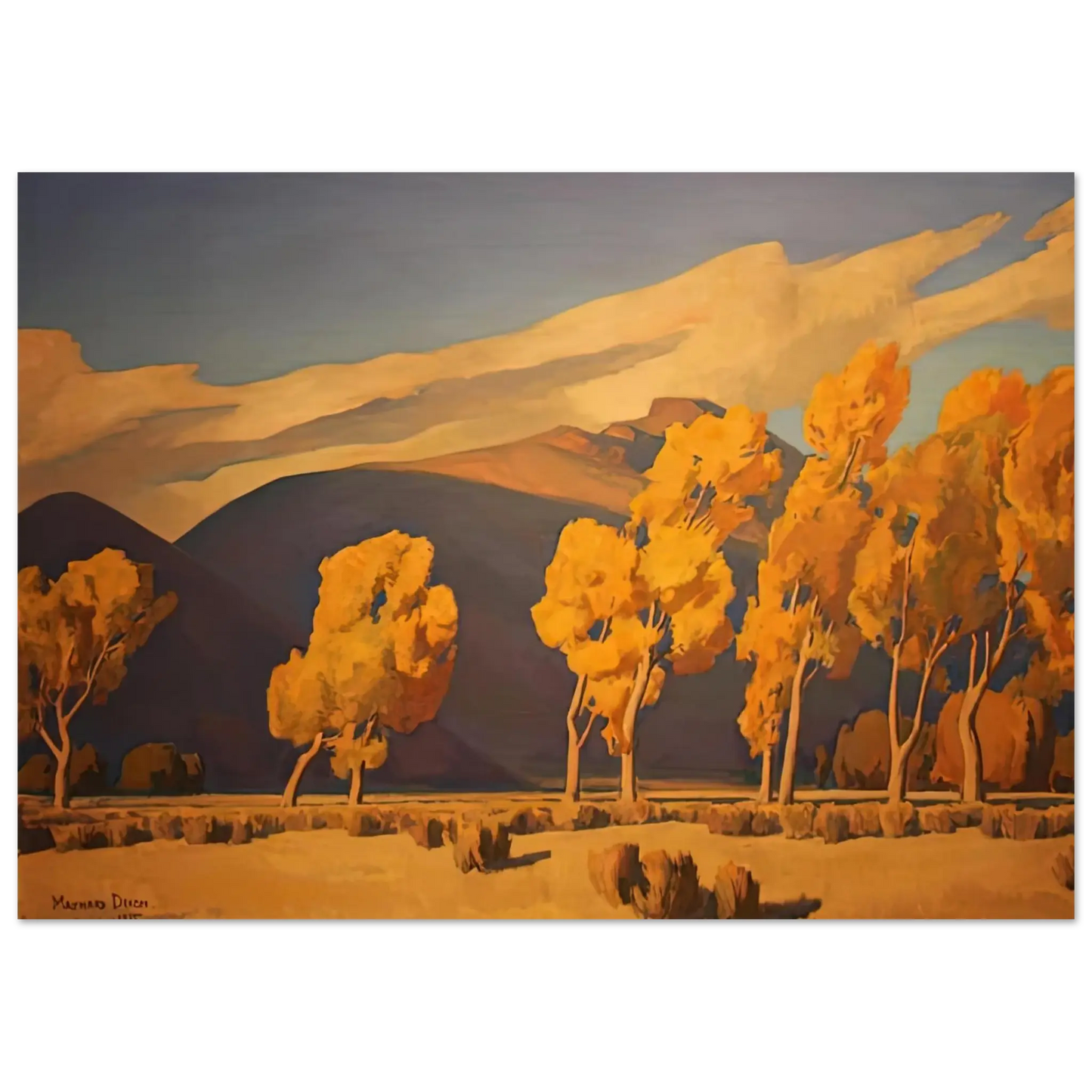 Maynard Dixon - NOVEMBER IN NEVADA 1935 Wall art - 15x20 cm / 6x8 Inches - Premium Wooden Framed Poster With Fine Art Paper - Black frame