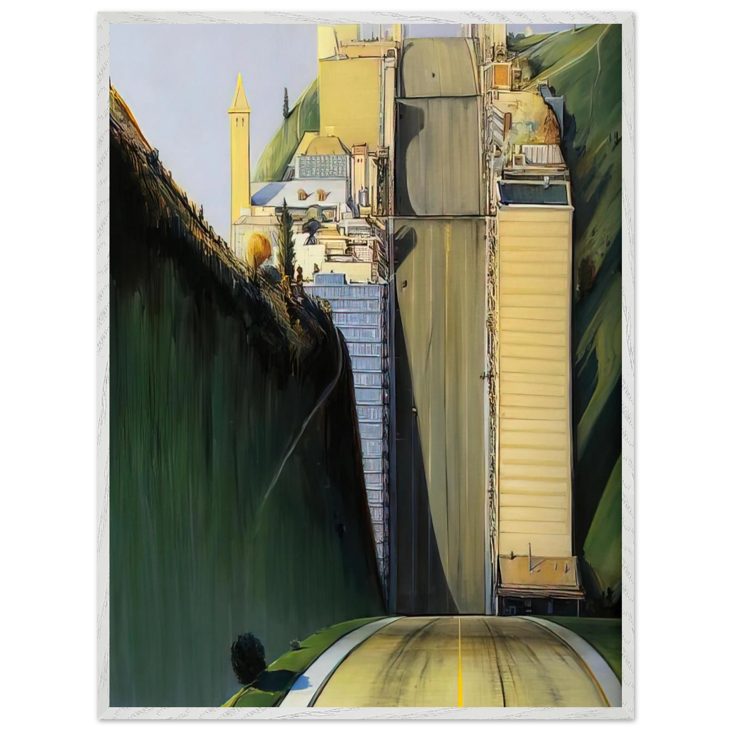 Wayne Thiebaud - Park Place - 1993 Wall Art - 60x80 cm / 24x32 inches - Premium Wooden Framed Poster With Fine Art Paper-canvas - Black frame