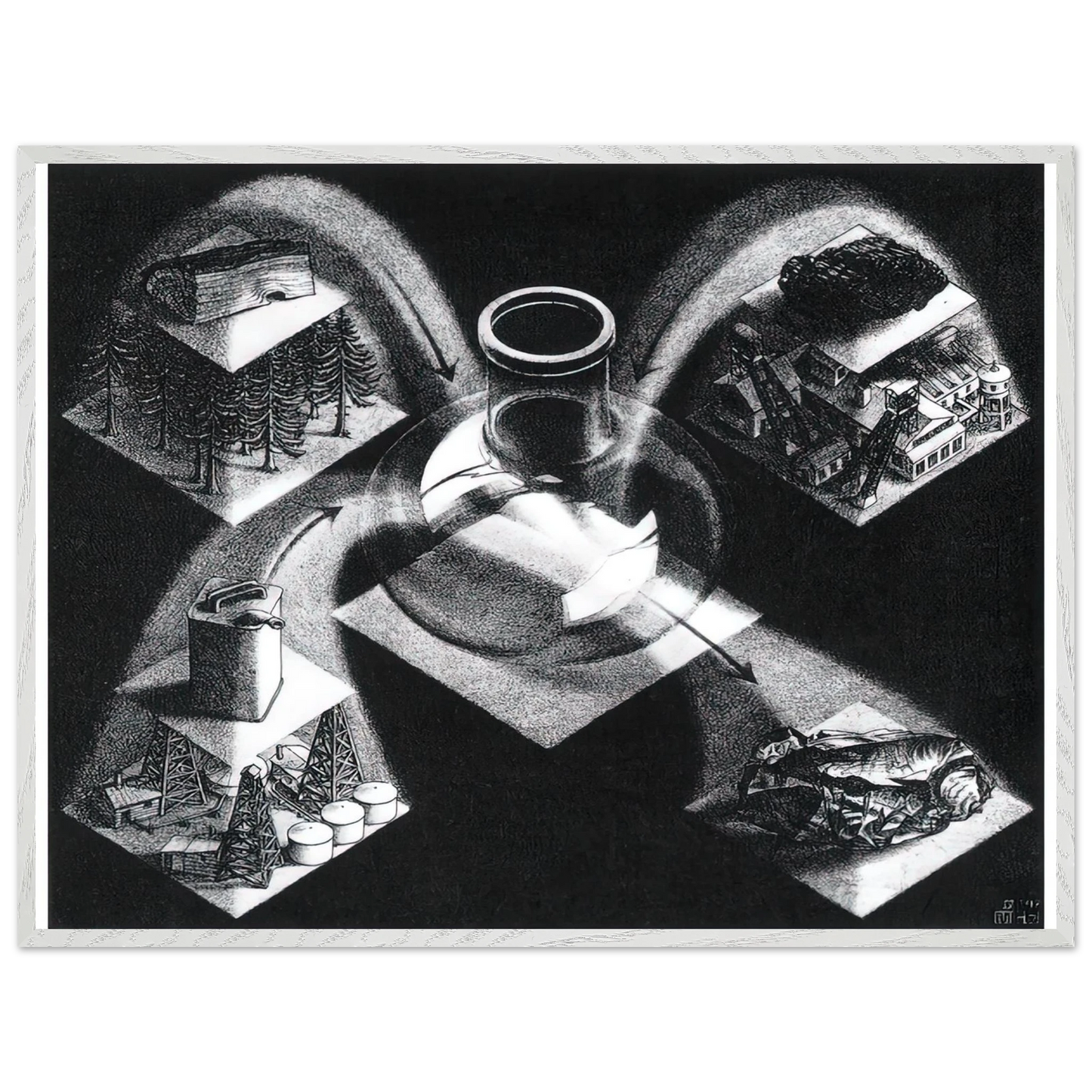 MC Escher - SYNTHESIS Wall Art - 60x80 cm / 24x32 inches - Premium Wooden Framed Poster With Fine Art Paper-canvas - White frame