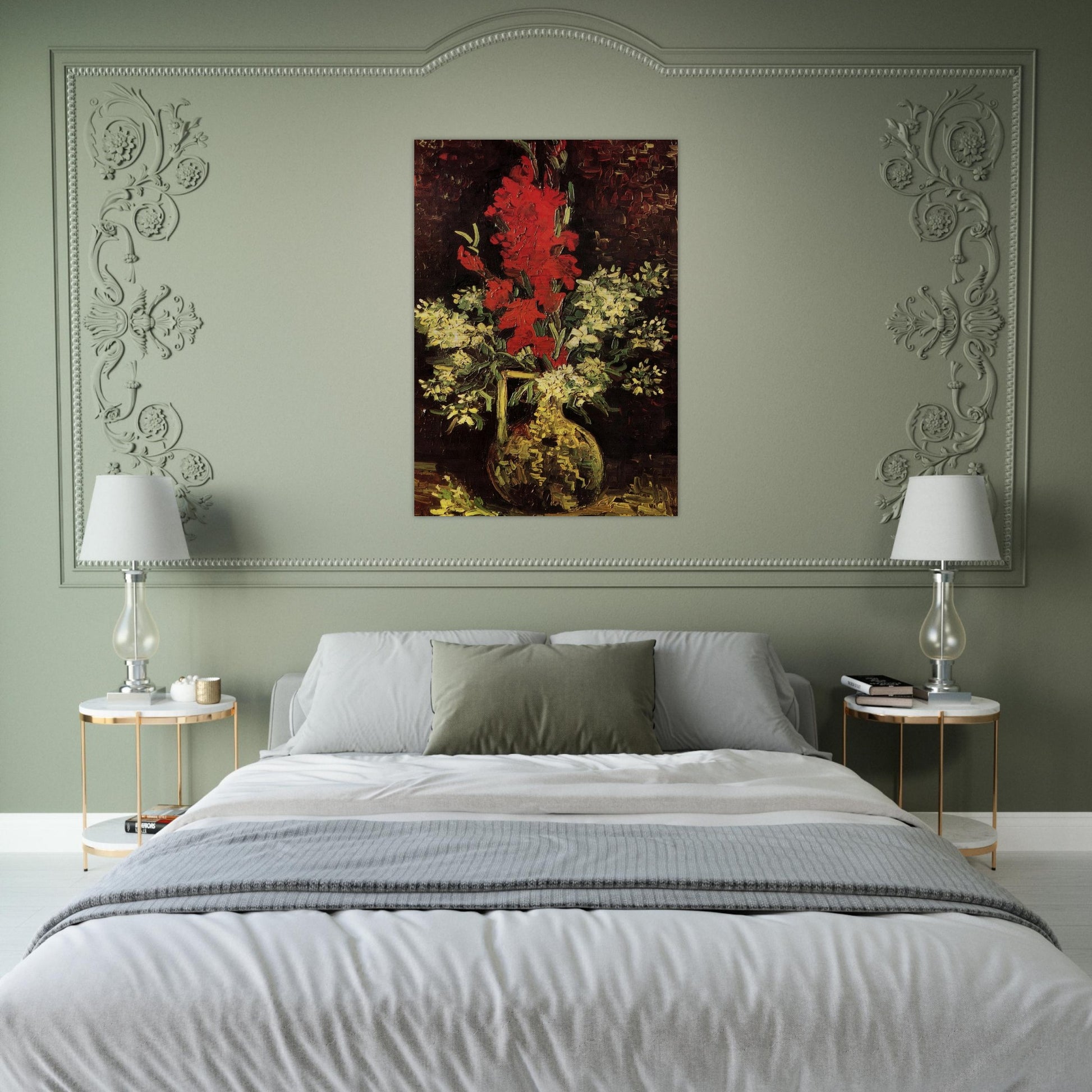 Vase with Gladioli and Carnations - Vincent van Gogh Brushed Aluminum Print - 70x100 cm / 28x40 inches | Vincent van Gogh Aluminum Print | Vincent van Gogh Prints