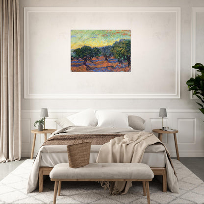 Olive Grove - Orange Sky - Vincent van Gogh Acrylic Print - 70x100 cm / 28x40″ inches