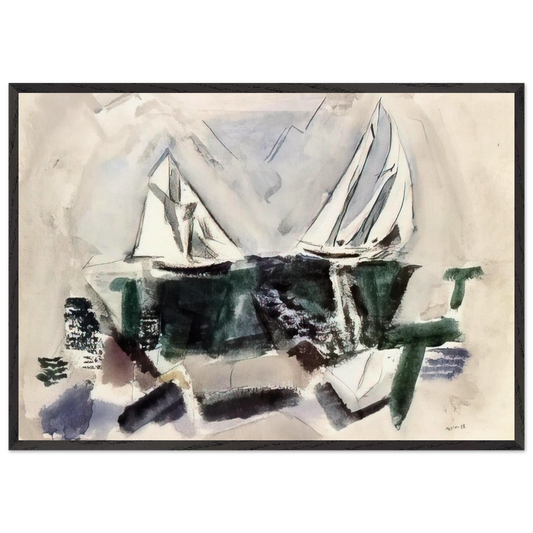Schooner Yachts Deer Isle Maine - 1928 - John Marin 70x100 cm / 28x40 inches Framed Art Print – Black Wooden Frame