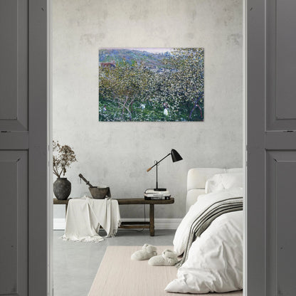 Vetheuil, Flowering Plum Trees - claude monet Brushed Aluminum Print - 70x100 cm / 28x40 inches | claude monet Aluminum Print | claude monet Prints