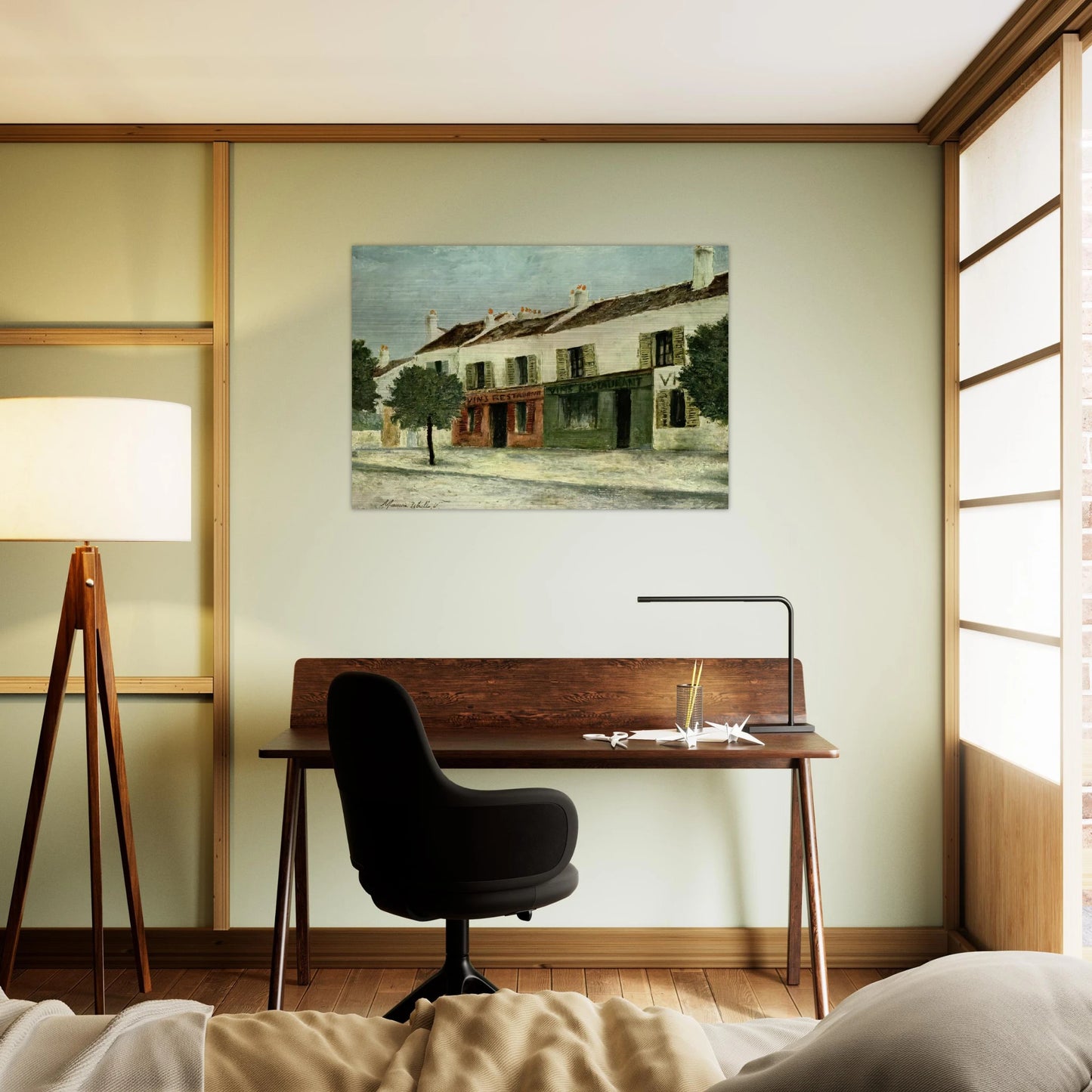 BISTROS IN A SUBURB - Maurice Utrillo Brushed Aluminum Print - 70x100 cm / 28x40 inches | Maurice Utrillo Aluminum Print | Maurice Utrillo Prints
