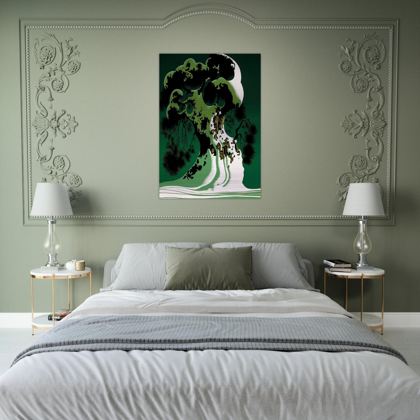 Snow Covered Bonsai - Eyvind Earle Brushed Aluminum Print - 70x100 cm / 28x40 inches | Eyvind Earle Aluminum Print | Eyvind Earle Prints