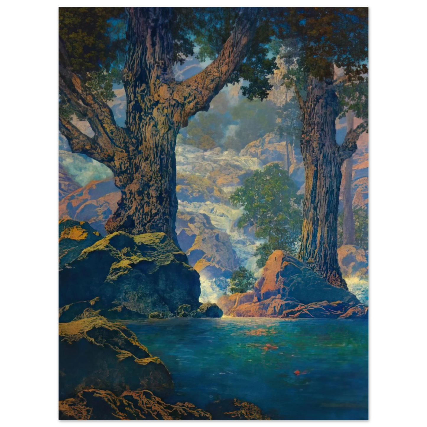 Maxfield Parrish - Cascades Quiet Solitude Wall Art - 30x40 cm / 12x16 inches - Premium Wooden Framed Poster With Fine Art Paper-canvas - Black frame