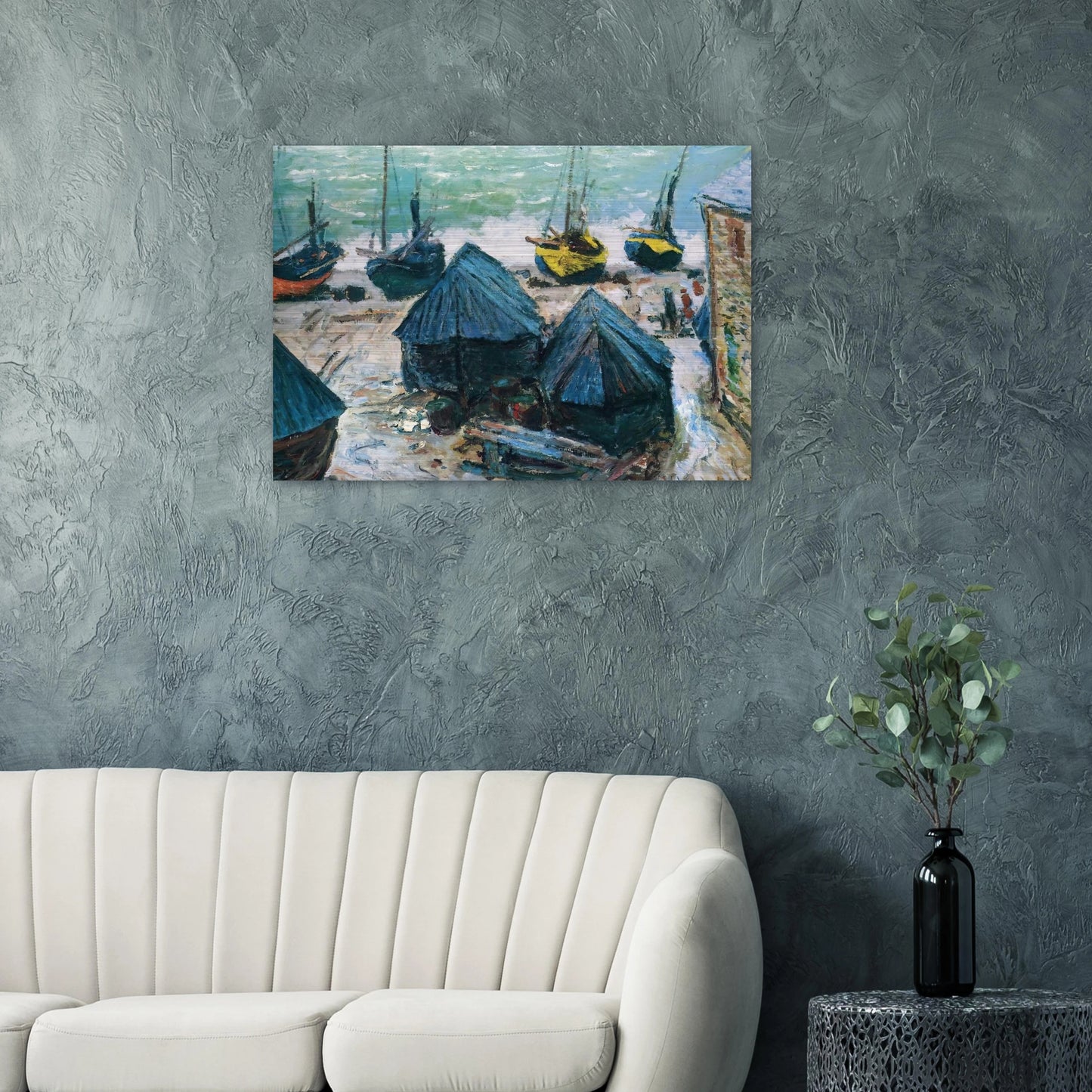 Boats on the Beach at Etretat - claude monet Brushed Aluminum Print - 70x100 cm / 28x40 inches | claude monet Aluminum Print | claude monet Prints