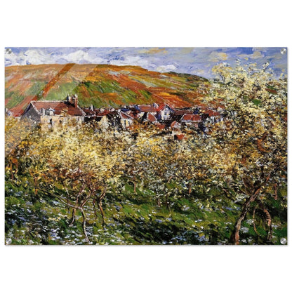 Plum Trees in Blossom at Vetheuil - claude monet Acrylic Print - 70x100 cm / 28x40″ inches | claude monet Wall Art | claude monet Prints