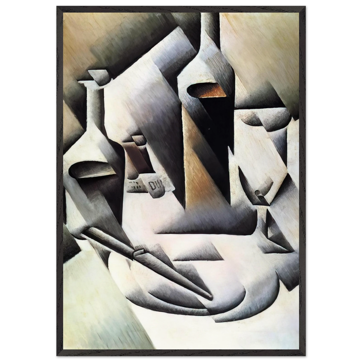 BOTTLES AND KNIFE 1912 - Juan Gris 70x100 cm / 28x40 inches Framed Art Print – Black Wooden Frame